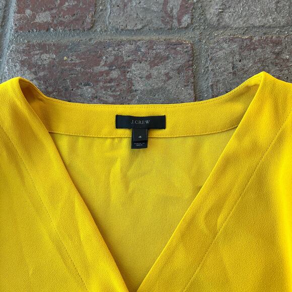 J. Crew Mustard Yellow Blouse Faux Wrap Top V-Neck Belted Size 4 - Picture 2 of 3